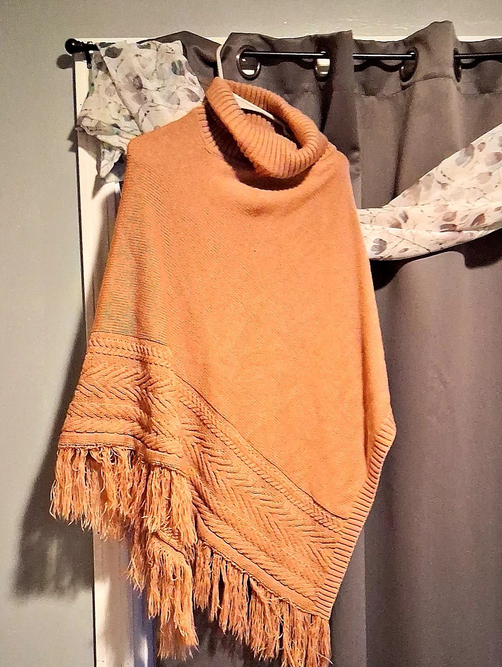 Cacique Fringe Knit Poncho in Brown